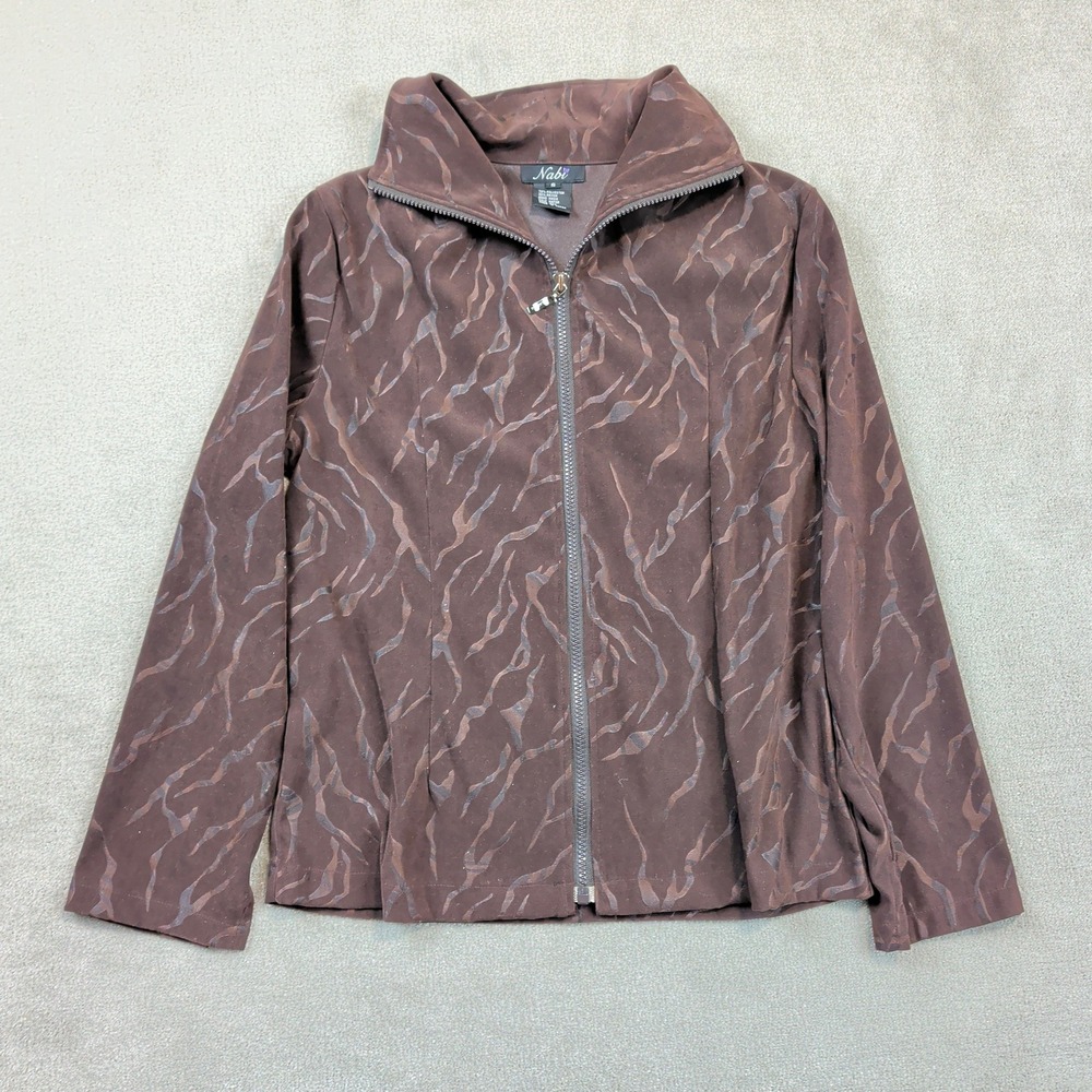 Nabi Vintage Size S Women Brown Animal Tiger Print Zip Up Funnel Neck Jacket